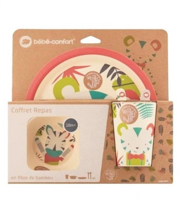 Bebe Confort - Coffret repas en Bambou (Assiette, bol, verre, cuillère, fourchette) - Jungle Vibes (18M +) – Image 2