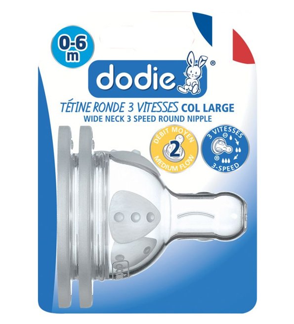 Dodie - Tétines Initiation+ col large (0-6 M) 3 vitesses Débit 2 (X2)