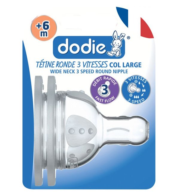 Dodie - Tétines col large (6M +) 3 vitesses Débit 3 (X2)