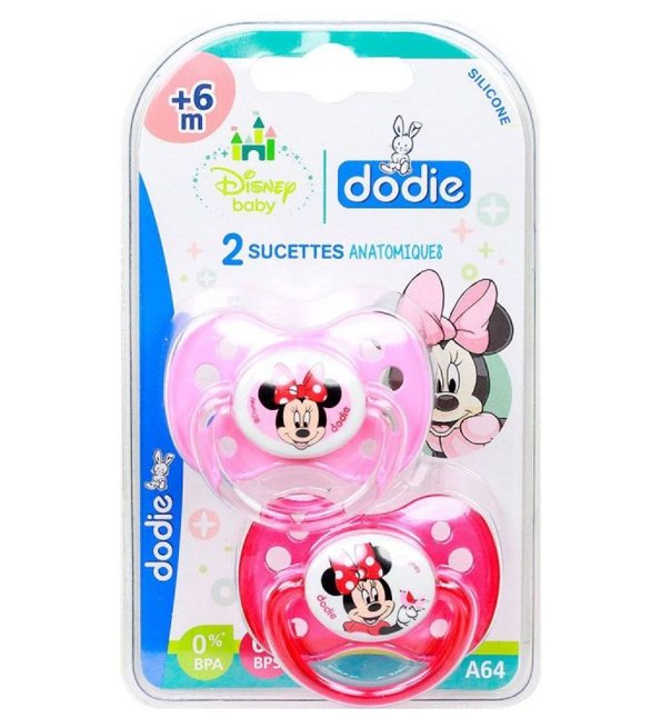 Dodie - Sucettes forme anatomique silicone Disney Baby Minnie (6M +) N°A64 - (x2)