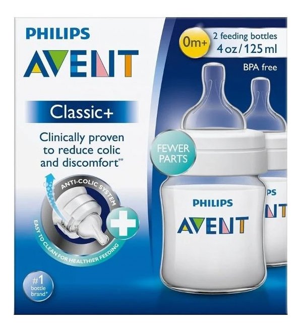 Avent - SCF560/62 - Biberon Classic + X2 125ml - 0 mois et + (Débit nouveau né)