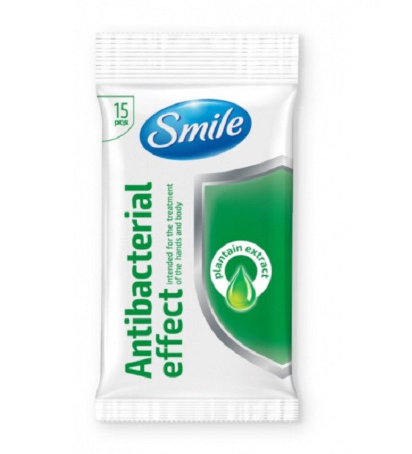 SMILE Lingettes Désinfectantes et Anti-Bactériennes Vert Sachet de 15 Pièces